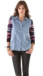 Free People Sweater Sleeve Button Down Top