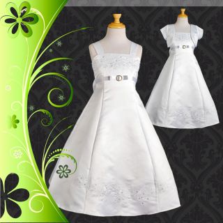Xmas White Formal Dress Bolero Wedding Flower Girl Bridesmaid Party Sz