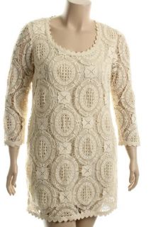 French Connection Ivory Lace Scoop Neck 3 4 Sleeve Lined Cocktail