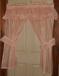 PENNEY CURTAIN SET 1 PAIR PINK W ATTACHED VALANCE W TIEBACKS 44