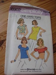 1975 Simplicity 6902 Misses 10 12 1 Yard Tops Stretch