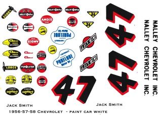 47 Jack Smith Nalley Chevrolet 1 32nd Scale Slot Car Waterslide Decals