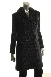 Marc Jacobs NEW Navy Printed Wool Blend Double Button Lined Coat