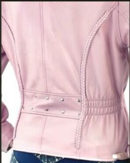 Lady Biker Pink Leather Motorcycle Jacket w Gathered Cinched Waist