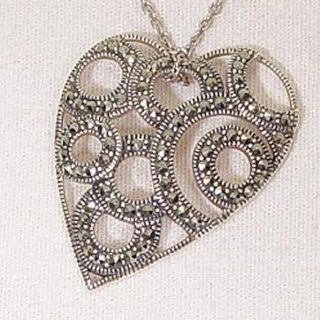 New Judith Jack Marcasite Circle Heart Necklace