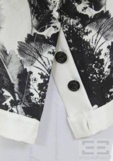 Crew Collection White Black Tulip Print Wool Silk Crewneck Top Size