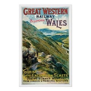 Vintage Great Western Railway Wales UK Poster Art London Principal