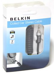 Belkin Cable Audio Aux 3 5mm to 3 5mm Coiled 0 9M Stereo Chrome Home