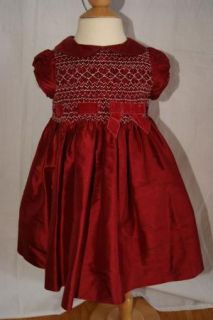 Janie and Jack Tartan Rose Girls Sz 3 6 Months Red Smocked Silk Dress