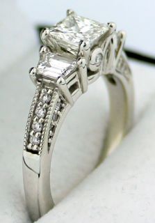 Jaffe 18K White Gold Ring Setting w Diamond Sidestones Milgrain $5
