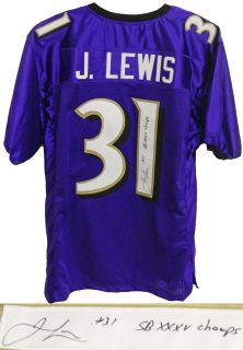 Jamal Lewis signed purple custom Throwback jersey with SB XXXV Champs