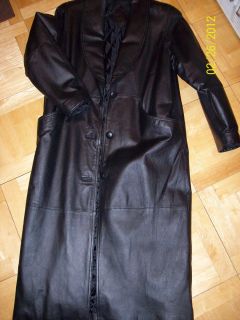Ladies Jacqueline Ferrar  Long Black Leather Coat Size S