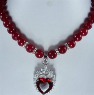 8mm Red Jade Crystal Pendant Necklace 18