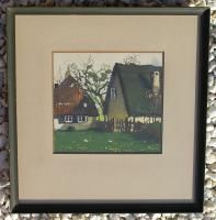 Two Pair of Antique Framed Matted Woodblock Prints Home Landscapes