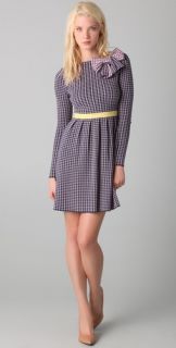 RED Valentino Long Sleeve Check Knit Dress