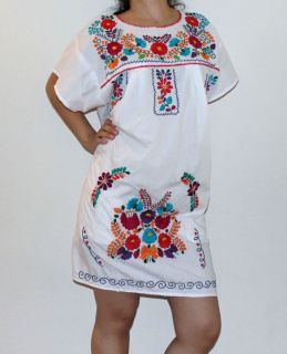 Boho Hippie Peasant Vintage Tunic Hand Embroidered Mexican Mini Dress