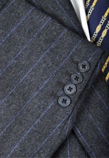 James James Savile Row Blue Stripe Grey Flannel Suit 44