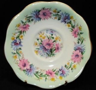 EB Foley England Pink Blue Cornflower Gold Green Tea Cup and Saucer