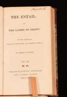 1823 3VOL The Entail or The Lairds of Grippy John Galt First Edition