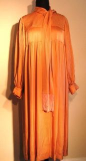 Vintage Galanos Apricot Pleated Silk Couture Maxi Dress Sz 8