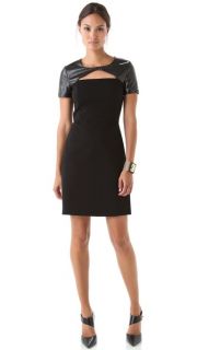 DKNY Short Sleeves Dress with Leather Trim