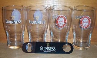 Guinness Porter 4 Beer 16oz Pint Pub Tulip Glasses Bottle Opener New