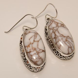 COPPER WHITE TURQUOISE VINTAGE STYLE & .925 STERLING SILVER EARRING