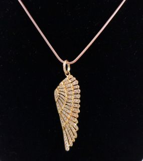 JADE JAGGER INSPIRED 14K 24K ROSE GOLD PAVE DIAMOND ANGEL WING WITH