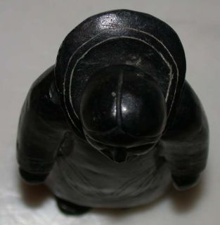 Early Inuit Carved Black Stone Eskimo Woman