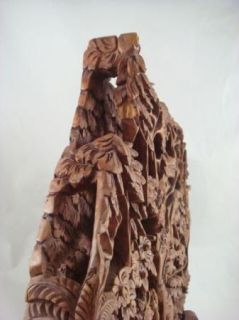  Antique Thai Intricate Goddess Teak Wood Art Carving Display