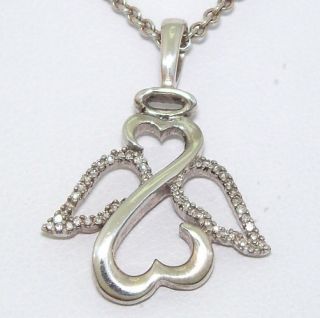 Jane Seymour Sterling Silver 1 15ct Diamond Open Heart Angel Necklace