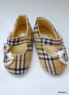Baby Girl Brown Tartan Mary Jane Bow Shoes New 0 6M