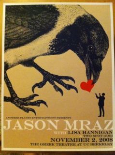Jason Mraz Concert Poster at Greek Theatre UC Berkeley 11 2 08 Ape 61