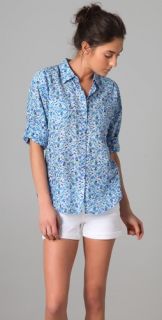 C&C California Jolie Floral Print Roll Sleeve Pocket Shirt