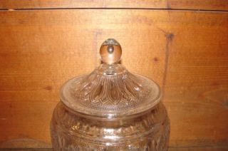 Vintage Clear Glass Sunflower Pattern Cookie Jar Dish