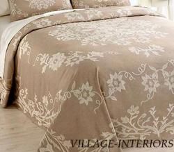 Traditional Vine Ecru Queen Cotton Bedspread Coverlet