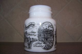 German Milk Glass Mustard Jar w Lid Black White 4 Hengensburg