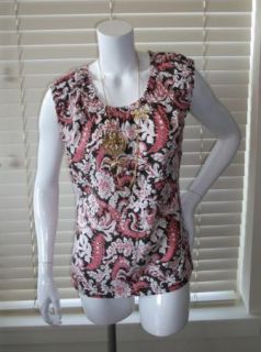 Ann Taylor Loft Brown Pink Floral Sleeveless Cotton Stretch Top Shirt