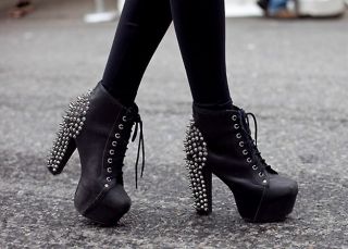 Jeffrey Campbell Black Leather Lita Spike Ankle Boots Shoes