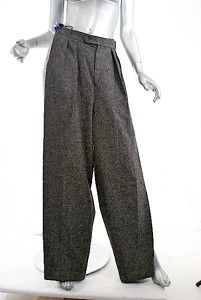 Jean Muir London Charcoal Wool Plaid Trousers Vintage Hepburn Style