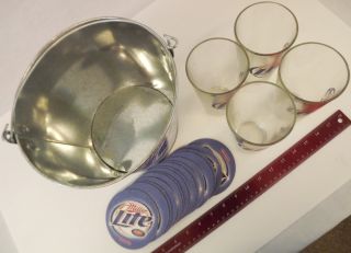 20pc Miller Light Gift Bucket Set 1 Bucket 4 Glasses 15 Coasters