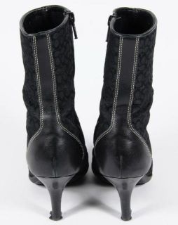 Coach Jeri Signature Black Jacquard Leather Side Zip Ankle Boots Italy