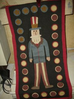 Primitive Felt Wool Penny Rug Uncle Sam Patriotic Americana Folk Art