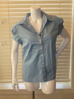 Ann Taylor Light Blue Short Sleeve Button Down Shirt Blouse Womens 14