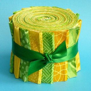 Green Yellow Jelly Roll Fabric Quilting Strips Die Cut No Dups Cotton