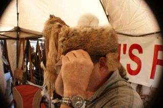 Bobcat Cap w Leather Bill Missouri Dressed Trapper Skin