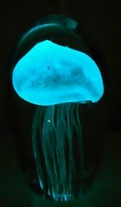New Glow in The Dark Glass Grey Jellyfish Paperweight