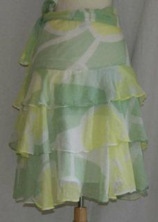  Fei Tiered Frilly Cotton Skirt 4 Small Yellow Green White