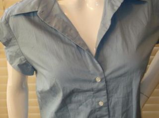 Ann Taylor Light Blue Short Sleeve Button Down Shirt Blouse Womens 14