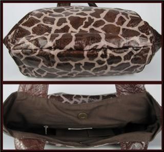 Beirn Jenna Brown Tan Snakeskin Giraffe Printed LG Tote Shoulder Bag R